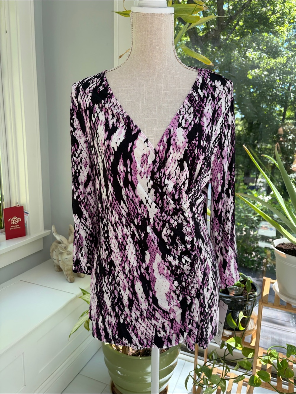 Dana Buchman Snake Print Wrap Top